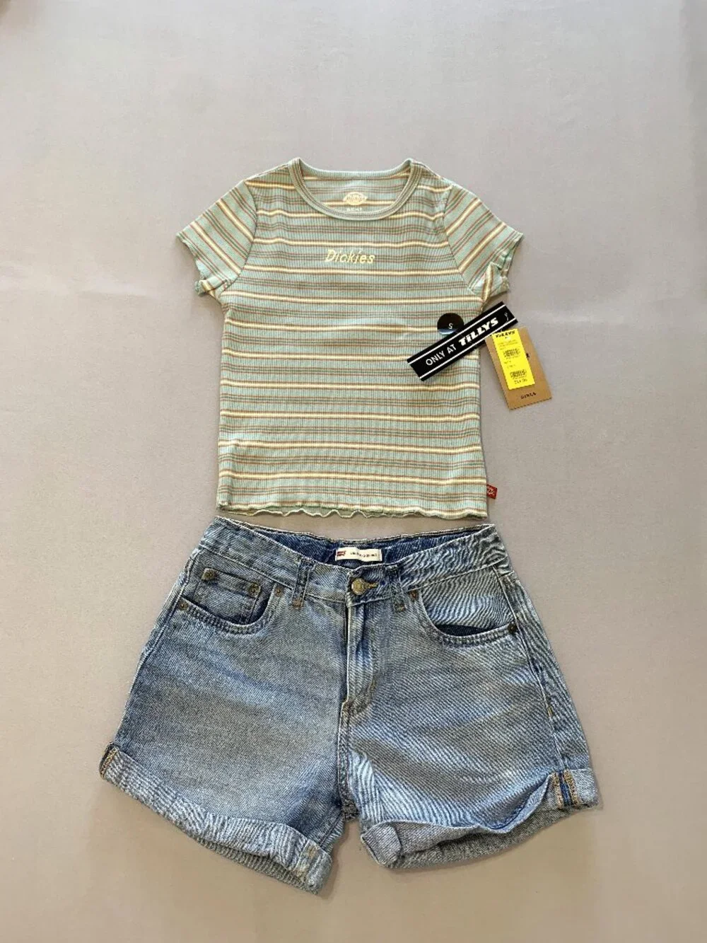 Brand New Dickies Girls Top Size S and Pre-Loved Girls Levi's Jean Shorts Sz 14